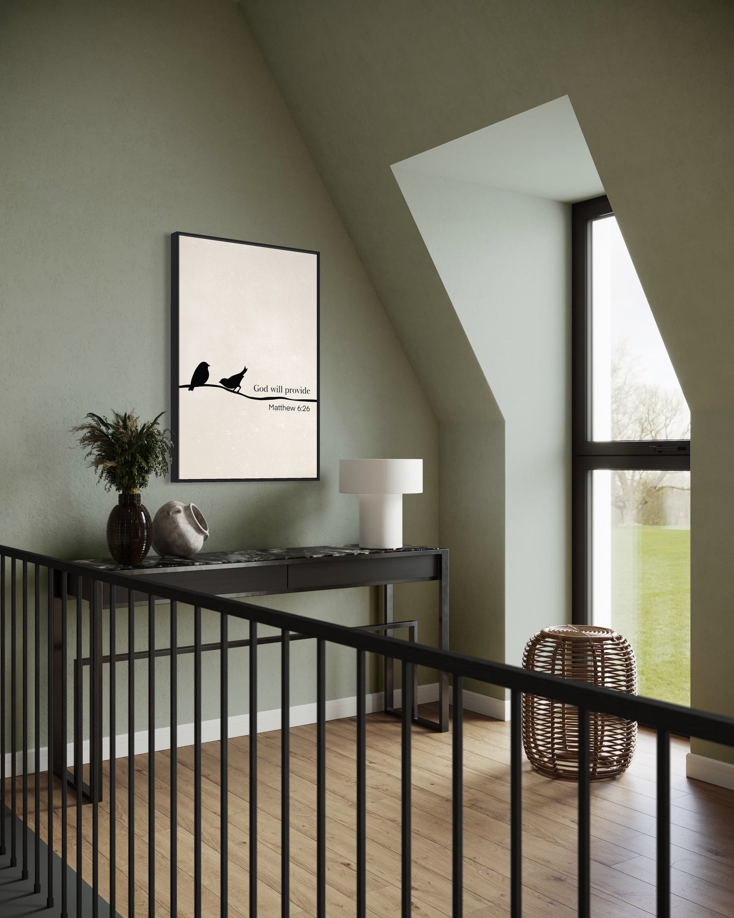 Christian Wall Art – Matthew 6:26 “God Will Provide” Bible Verse with Birds – Minimalist Printable Decor-Beige colour