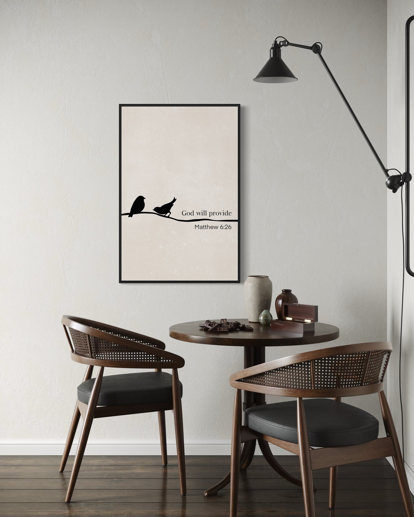 Christian Wall Art – Matthew 6:26 “God Will Provide” Bible Verse with Birds – Minimalist Printable Decor-Beige colour