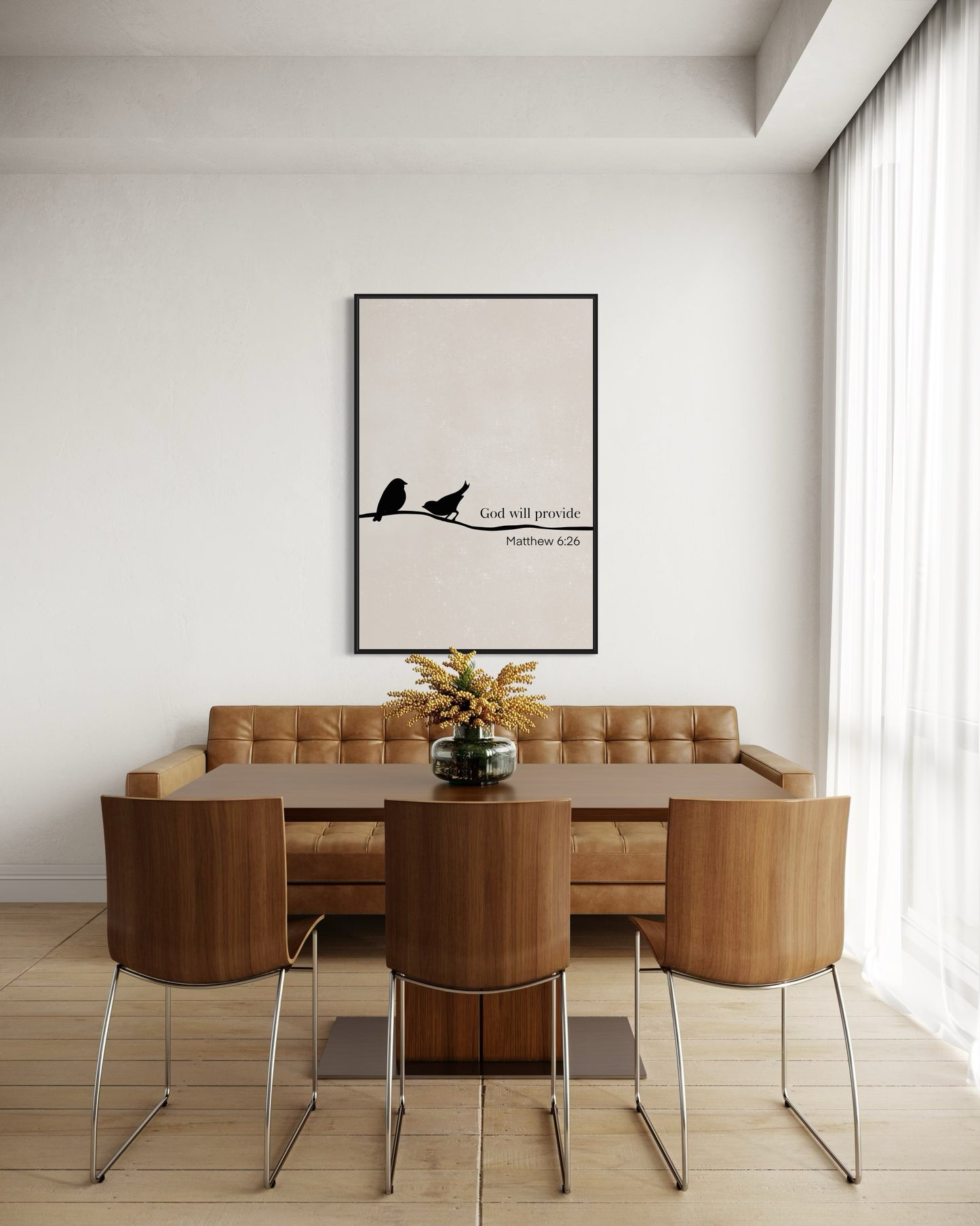 Christian Wall Art – Matthew 6:26 “God Will Provide” Bible Verse with Birds – Minimalist Printable Decor-Beige colour