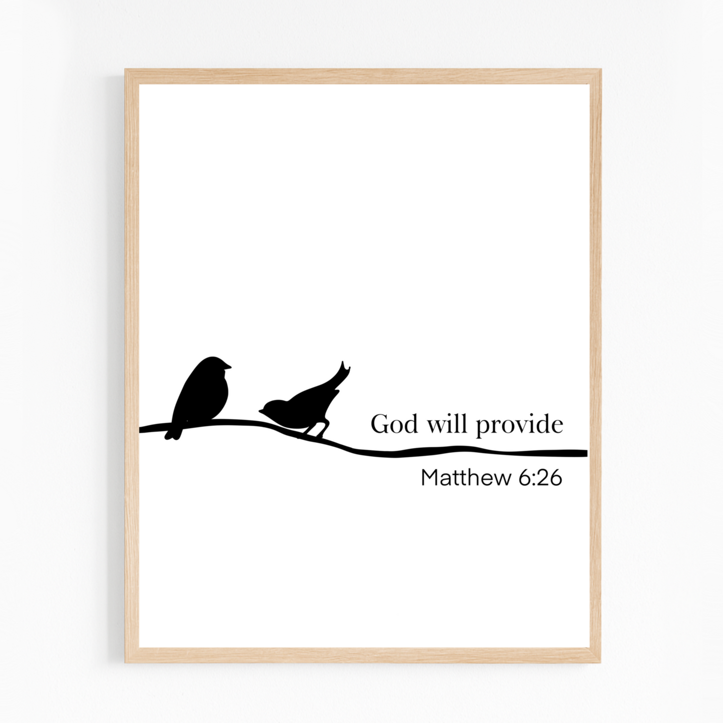 Christian Wall Art – Matthew 6:26 “God Will Provide” Bible Verse with Birds – Minimalist Printable Decor
