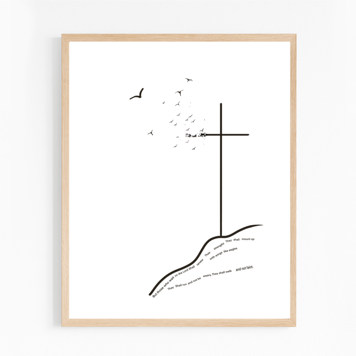 Isaiah 40:31 Christian Wall Art – Bible Verse Printable “Those Who Wait on the Lord” – Minimalist Cross & Birds Scripture Print