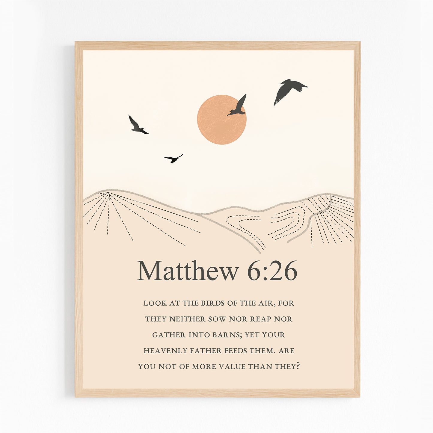 Matthew 6:26 Bible Verse Wall Art – Christian Printable Decor | “Look at the Birds of the Air” Minimalist Scripture Print